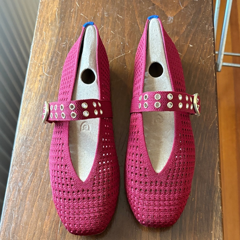 Rothy's Max Buckle Mary Jane Ruby Mesh  Square Toe Flats with Strap